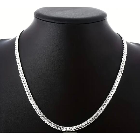 925 Sterling Silver Flat Link Chain Necklace & Bracelet Set - Picture 4 of 9